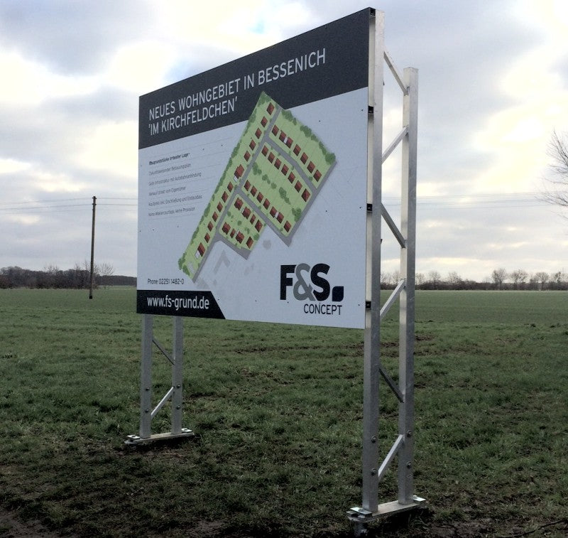 Bauschildrahmen IK 400 für ein Bauschild 3x2m mit Schraubfundamenten in Euskirchen